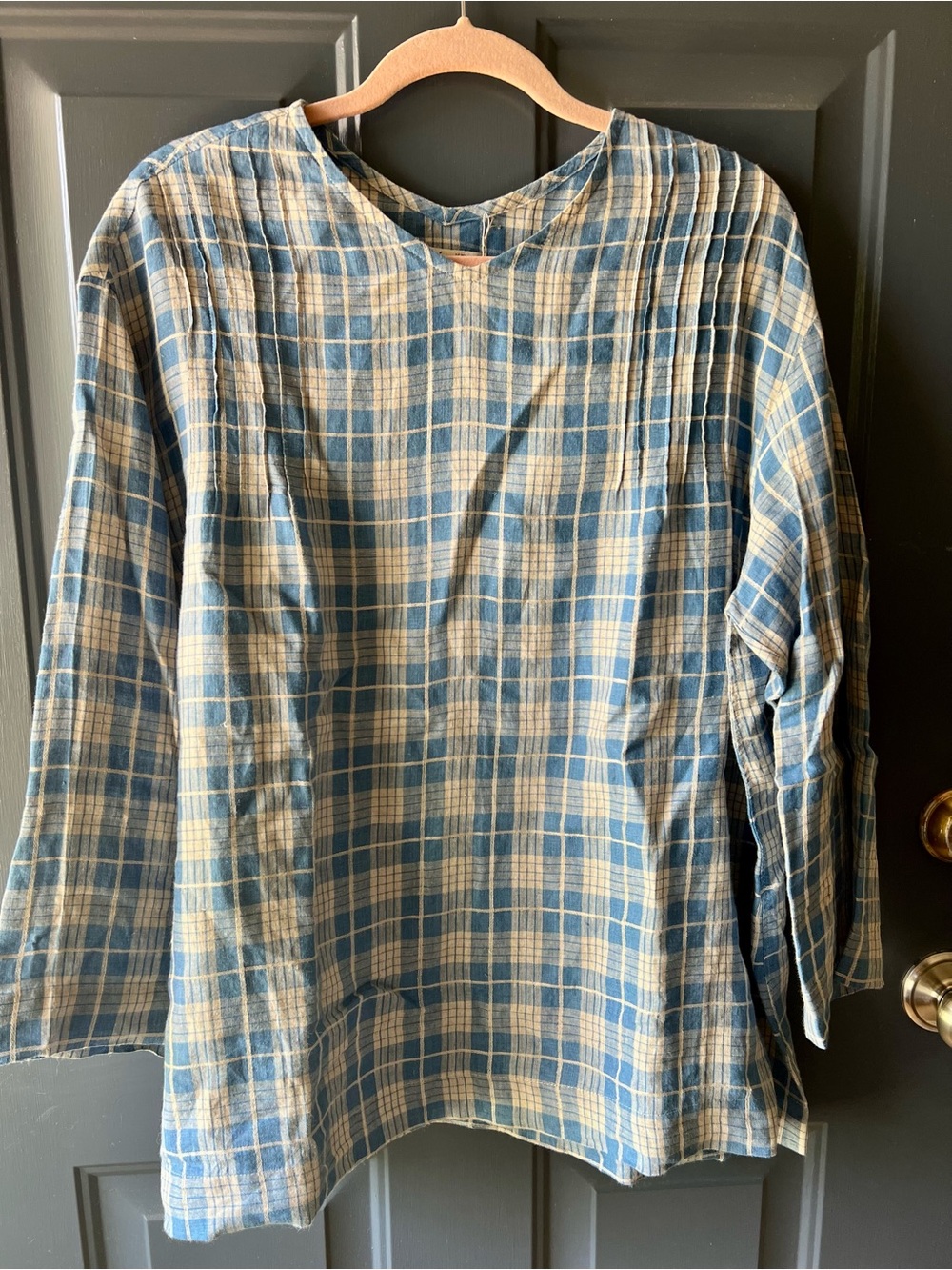 Ichi Antiquites Blue Plaid Linen Tunic